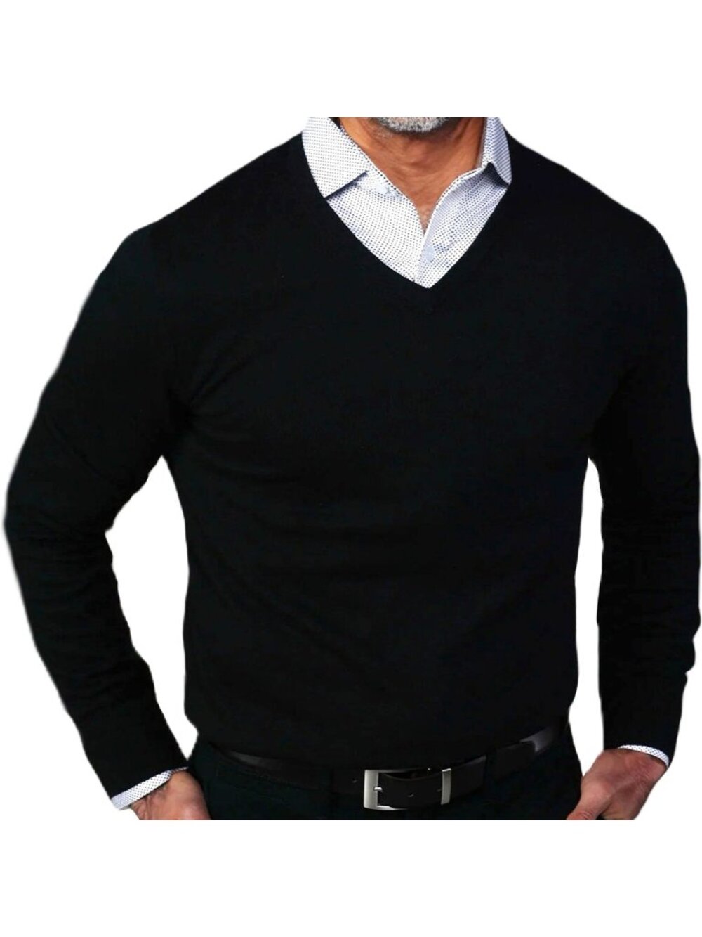 Collars Co Men's Luxury Touch Cotton Cashmere V-Neck Sweater Black Size Large